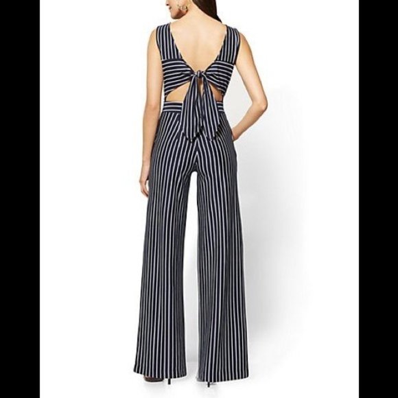 NY&Co black and white striped jumpsuit - Size Med - Picture 2 of 10